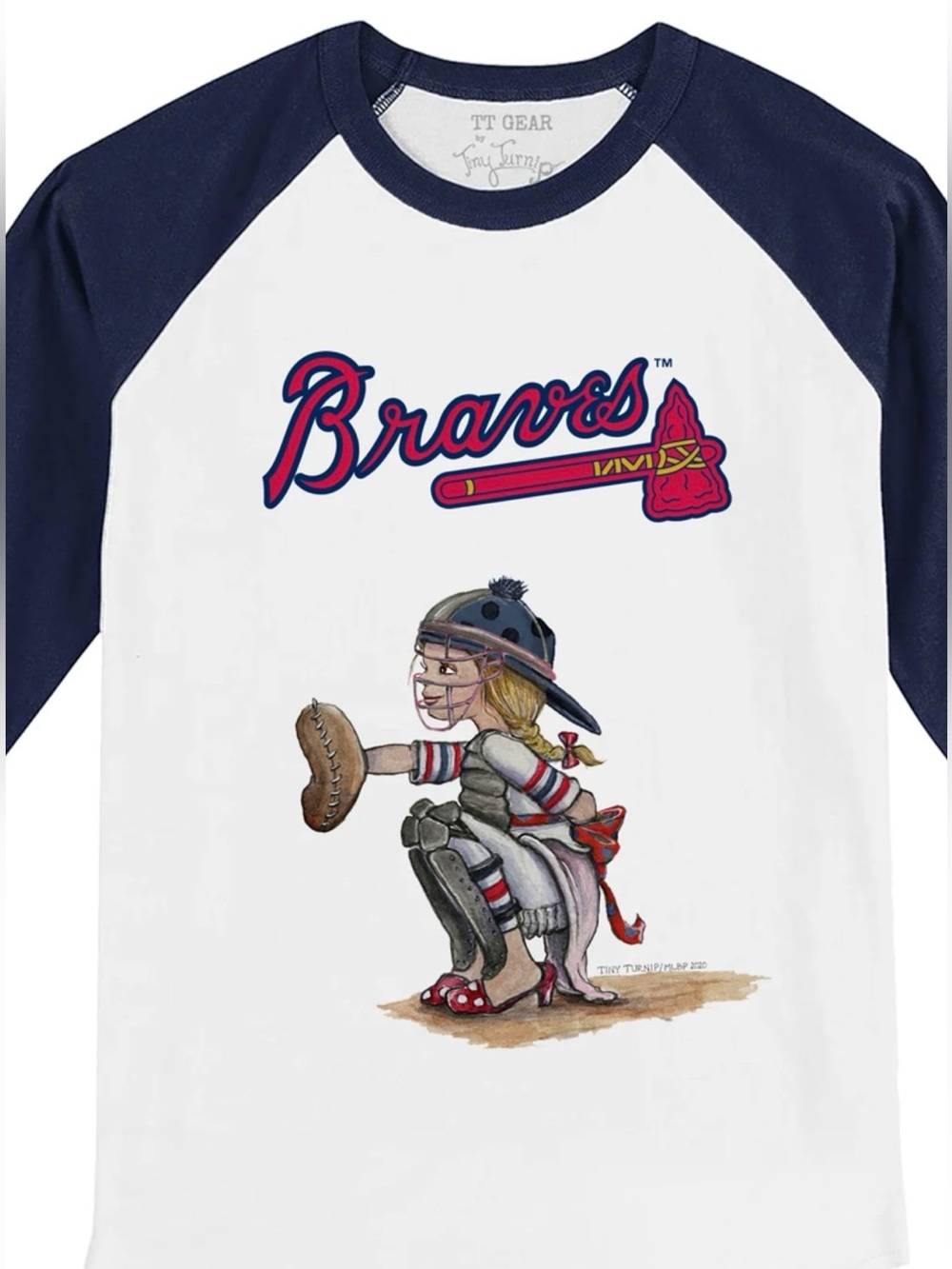 Tiny turnip Women large RED Braves Raglan Baseball Tee- Kate the catcher new